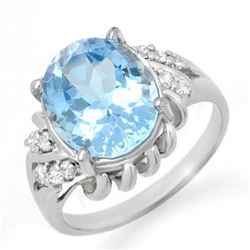 5.22 CTW Blue Topaz & Diamond Ring 18K White Gold - REF-43X8T - 12483
