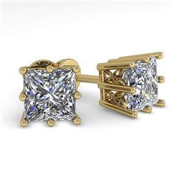 1.0 CTW VS/SI Princess Diamond Stud Solitaire Earrings 18K Yellow Gold - REF-178N2Y - 35830
