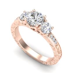 1.41 CTW VS/SI Diamond Solitaire Art Deco 3 Stone Ring 18K Rose Gold - REF-263F6M - 37008