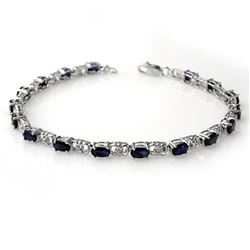 6.10 CTW Blue Sapphire & Diamond Bracelet 14K White Gold - REF-56K4R - 14031