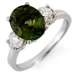 3.25 CTW Green Tourmaline & Diamond Ring 18K White Gold - REF-132R2K - 10093