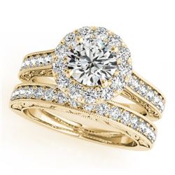 2.63 CTW Certified VS/SI Diamond 2Pc Wedding Set Solitaire Halo 14K Yellow Gold - REF-591H2W - 30956