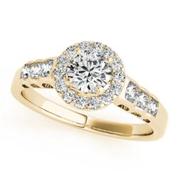 1.55 CTW Certified VS/SI Diamond Solitaire Halo Ring 18K Yellow Gold - REF-394W2H - 26981