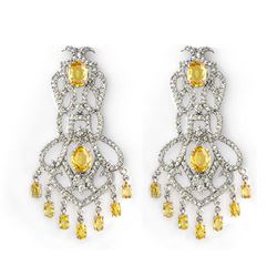 17.30 CTW Yellow Sapphire & Diamond Earrings 14K White Gold - REF-488M8F - 11100