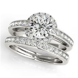 1.36 CTW Certified VS/SI Diamond 2Pc Wedding Set Solitaire Halo 14K White Gold - REF-168R2K - 31085
