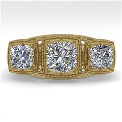 2 CTW Past Present Future VS/SI Cushion Cut Diamond Ring Deco 18K Yellow Gold - REF-481W6H - 36073