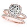 Image 1 : 1.26 CTW Certified VS/SI Cushion Diamond 2Pc Set Solitaire Halo 14K Rose Gold - REF-233M5F - 31401