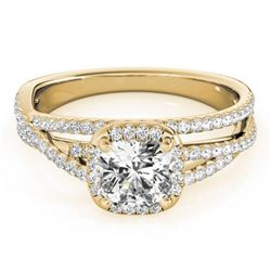 1 CTW Certified VS/SI Cushion Diamond Solitaire Halo Ring 18K Yellow Gold - REF-183K3R - 27092