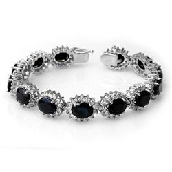 35.69 CTW Blue Sapphire & Diamond Bracelet 14K White Gold - REF-486F4M - 13137