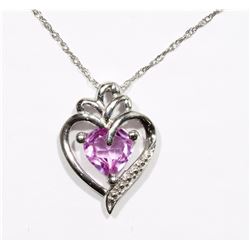 #16-STERLING SILVER CREATED PINK SAPPHIRE HEART