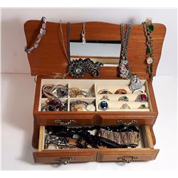 #19 - WOODEN JEWELRY BOX & CONTENTS