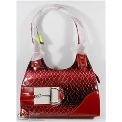NEW RED SNAKESKIN STYLE PURSE WITH SIDE