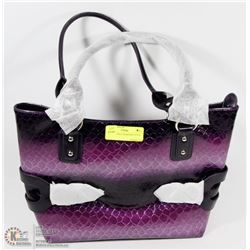 NEW LARGE PURPLE SNAKESKIN STYLE HANDBAG
