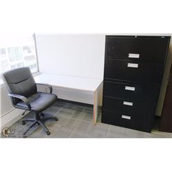 RM3-DESK, OFFICE CHAIR AND 5 DRAWER LATERAL
