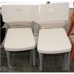 OPEN-LOT OF 11 STACKING WHITE PLASTIC CHAIRS.