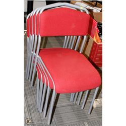 OPEN-LOT OF 6 RED FABRIC STACKING CHAIRS