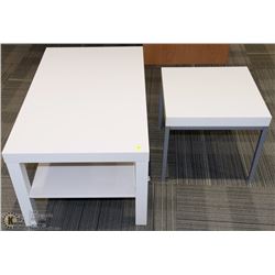 RECEP-MATCHING WHITE COFFEE TABLE AND END TABLE.