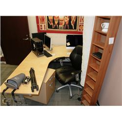 RM38-DESK WITH OFFICE CHAIR (SOME DAMAGE),