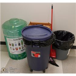 COFFEE-SET OF 4 TV TRAYS, 2 GARBAGE CANS, CANS