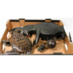 BOX OF WROUGHT IRON OUTDOOR CANDLE HOLDERS AND