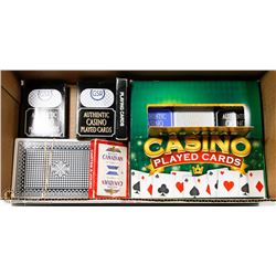 BOX OF NEW DECKS OF CASINO CARDS AND MORE
