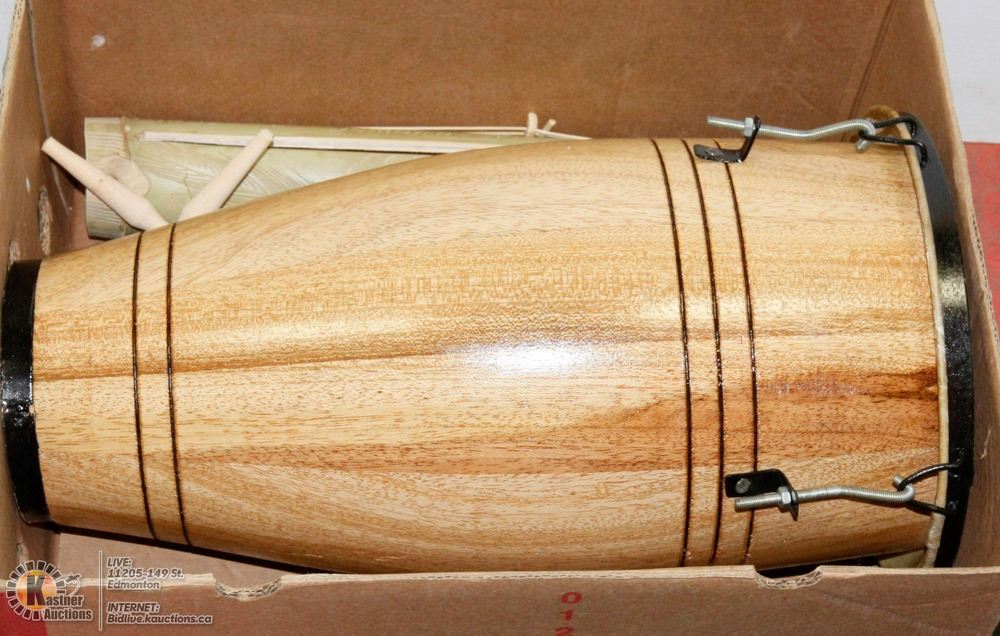Cuban Box Instrument BOX OF CUBAN INSTRUMENTS INCL BONGO DRUM