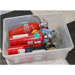 BIN OF 5 FIRE EXTINGUISHERS
