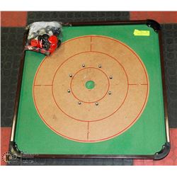 REVERSIBLE CHECKER/CROKINOLE BOARD WITH PIECES