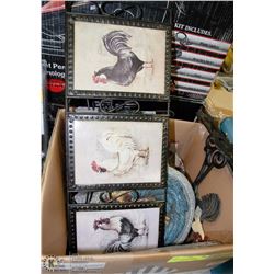 FLAT OF ROOSTER THEMED DECORATIONS INCL HANGING