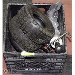 BUCKET WITH ASSORTED GARAGE MISC. INCL PLASTIC,