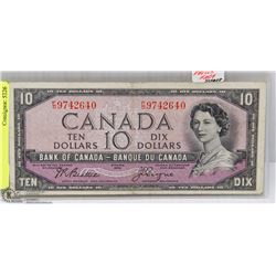 1954 CANADIAN $10.00 DEVILS FACE DOLLAR BILL