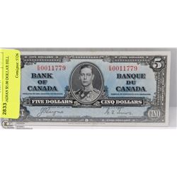 1937 CANADIAN $5.00 DOLLAR BILL