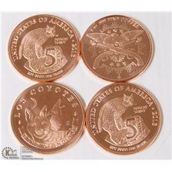 LOT OF FOUR 1-OZ .999 COPPER TOKENS