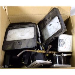 BOX WITH ASSORTED ELECTRICAL PANEL METERS