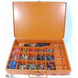 METAL BOX FULL OF LUGS AND CRIMPER TOOL