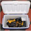 Image 1 : COLEMAN COOLER W/ DEWALT DRILLS, BATTERIES,