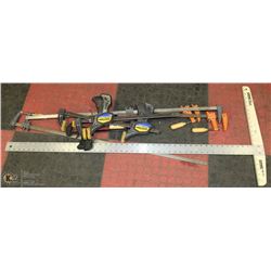 18) SHELF OF WOOD CLAMPS, T-SQUARE