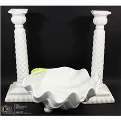 SHELL' CENTREPIECE BOWL AND CANDLESTICKS