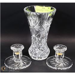 PINWHEEL CRYSTAL VASE AND CANDLEHOLDERS