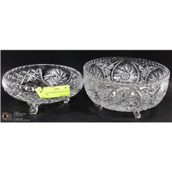 2 FOOTED PINWHEEL CRYSTAL SALAD BOWLS