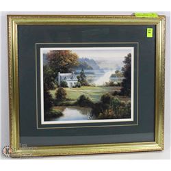 FRAMED AND MATTED PRINT OF LAKE HOUSE 17"X16"