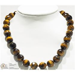 #3-STERLING SILVER LARGE TIGER EYE BEAD NECKLACE