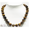Image 1 : #3-STERLING SILVER LARGE TIGER EYE BEAD NECKLACE