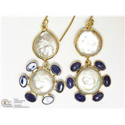 #4-ST.SILVER G. PLATED PEARL & TANZANITE EARRINGS