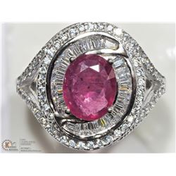 #8-STERLING SILVER RUBY HALO COCKTAIL RING SIZE 9