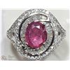 Image 1 : #8-STERLING SILVER RUBY HALO COCKTAIL RING SIZE 9