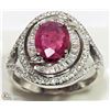 Image 2 : #8-STERLING SILVER RUBY HALO COCKTAIL RING SIZE 9