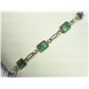 Image 1 : #15-10K YELLOW & WHITE GOLD EMERALD LINK BRACELET
