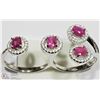Image 2 : #19-STERLING SILVER RUBY HALO DOUBLE FINGER RING