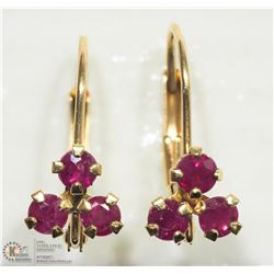 #21-14K YELLOW GOLD THREE RUBY EARRINGS